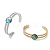 2Pcs 2 Colors Natural Abalone Shell Paua Shell 304 Stainless Steel Open Cuff Bangle Sets with Enamel BJEW-JB14486-01-2
