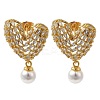 Rack Plating Brass Micro Pave Clear Cubic Zirconia & ABS Plastic Pearl Dangle Stud Earrings for Women EJEW-G403-10G-1
