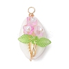 Natural Cowrie Shell Copper Wire Wrapped Flower Pendants PALLOY-JF03833-3