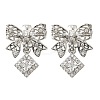 Bowknot & Rhombus Brass Micro Pave Clear Cubic Zirconia European Beads KK-V008-35P-1