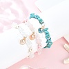 3Pcs 3 Styles Zinc Alloy Enamel Shell Shape Charm Round Shell Pearl & Dyed Synthetic Turquoise Starfish & Magnesite & Opalite & Natural Rose Quartz Chip Beaded Anklets AJEW-AN00735-1