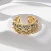 Square Pattern Brass Micro Pave Clear Cubic Zirconia Cuff Rings for Women RJEW-U041-14G-2