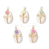 Natural Cowrie Shell Copper Wire Wrapped Pendants PALLOY-JF03834-1