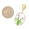 Oval with Flower Glass Seed Bead & Lampwork & Alloy Pendant Decoraitons HJEW-MZ00351-06-3