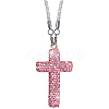 Polymer Clay Rhinestone Cross Pendant Alloy Chain Necklaces NJEW-CN0001-16C-1