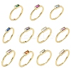 Rectangle Brass with Glass Cuff Rings for Women RJEW-Z111-05G-2