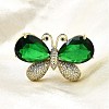 Brass Micro Pave Cubic Zirconia & Glass Finger Rings for Women RJEW-L130-001G-1