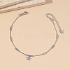 Brass Pave Clear Cubic Zirconia Flower Charm 304 Stainless Steel and Glass Chain Anklets for Women FS-WG0557A-01-1