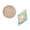Imitation Pearl & Glass Seed Beaded Floral Rhombus Links Connector Charms PALLOY-MZ01182-3