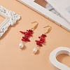 Dyed Chips Synthetic Coral Dangle Earrings EJEW-TA00204-2