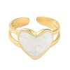 Ion Plating(IP) 304 Stainless Steel Enamel Heart Cuff Finger Rings RJEW-L107-059G-01-2