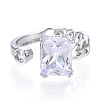 Clear Cubic Zirconia Rectangle Open Cuff Ring RJEW-N039-02P-2