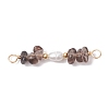 Natural Ice Obsidian Chip & Natural Cultured Freshwater Pearl Rice Beaded Connector Charms PALLOY-JF03707-03-1