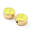 Flat Round with Peace Sign Brass Enamel Beads KK-G419-05G-08-3