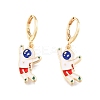 Enamel Spaceman Dangle Leverback Earrings EJEW-N012-91-2