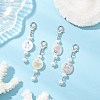 4Pcs 4 Styles Natural Shell with Glass Pearl Bead Flat Round with Owl Starfish Turtle Vortex Pendant Decorations HJEW-JM03927-1