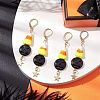 Halloween Candy Corn Handmade Lampwork & Black Pumpkin Synthetic Turquoise Leverback Dangle Earrings EJEW-JE05872-2