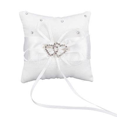 Tribute Silk Wedding Ring Pillow with Polyester Ribbon and Alloy Heart DIY-WH0325-48A-1