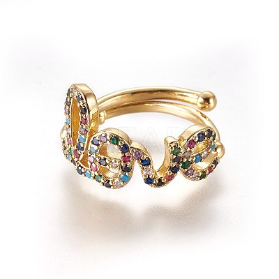 Adjustable Brass Micro Pave Cubic Zirconia Finger Rings LS-RJEW-L086-04G-1