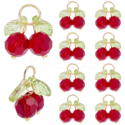 60Pcs Cherry Acrylic & Glass Pendants PALLOY-WH00017-1