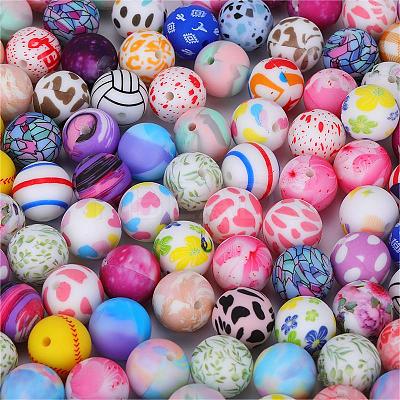 Printed Round Silicone Focal Beads SI-JX0056A-92-1