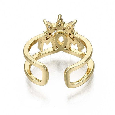 Brass Micro Pave Clear Cubic Zirconia Cuff Rings RJEW-S044-087-NF-1