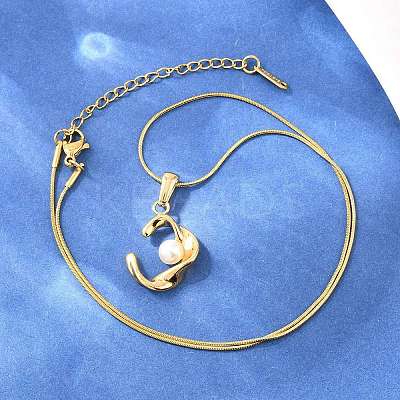 304 Stainless Steel with Acrylic Imitation Pearl Pendant Necklaces NJEW-H088-05B-G-1
