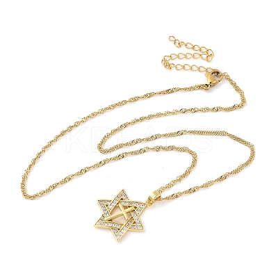304 Stainless Steel Micro Pave Clear Cubic Zirconia Pendant Necklaces for Women LS-NJEW-U047-01B-G-1