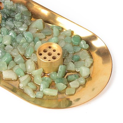 Natural Tiger Eye Money Tree Buddha Sculpture Set Incense Burner & Natural Green Aventurine on Trays for Wealth DJEW-G027-19RG-05-1