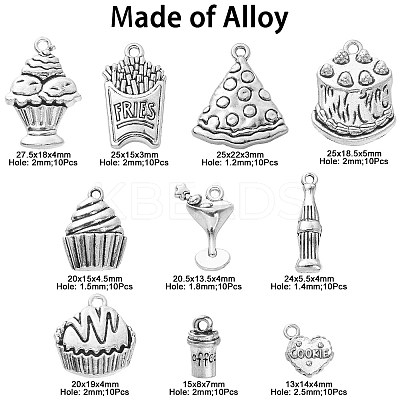 100Pcs 10 Styles Tibetan Style Alloy Pendants TIBEP-CJ0002-55-1