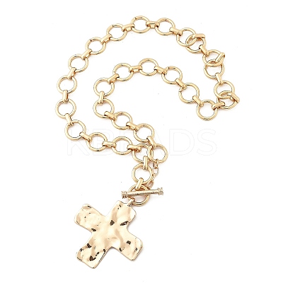 Alloy Textured Cross Pendant Ring Link Chain Necklaces for Women NJEW-B120-03-1
