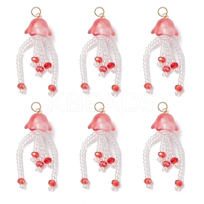 Glass Seed Beaded Jellyfish Pendants PALLOY-MZ00707-1