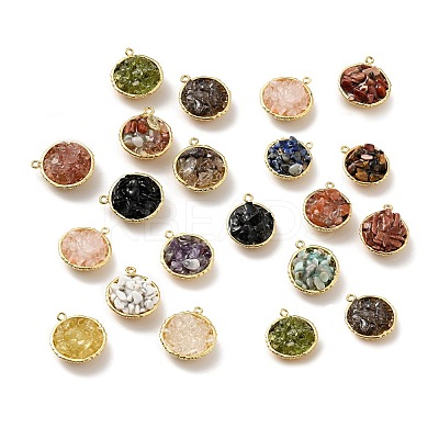 Natural & Synthetic Gemstone Chip Pendants KK-C242-05G-1