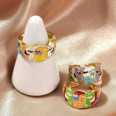 Mask Brass Enamel Cuff Rings RJEW-L113-039G-1