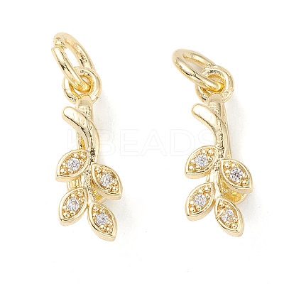 Rack Plating Brass Pave Cubic Zirconia Leaf Shape Ice Pick Pinch Bails KK-G464-07LG-1