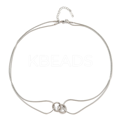 304 Stainless Steel Double Layer Snake Chain 2-Ring Link Necklaces NJEW-R017-01P-1