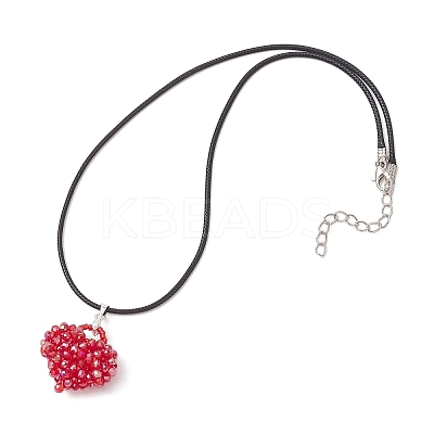 Electroplated Glass Beaded Heart Pendant Black Waxed Cotton Cord Necklaces for Women NJEW-MZ00120-03-1