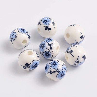 Floral Printed Porcelain Beads X-CF181Y-1