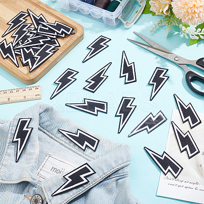 30Pcs Lightning Bolt Polyester Computerized Embroidery Iron on Patches PATC-HY0001-64-1
