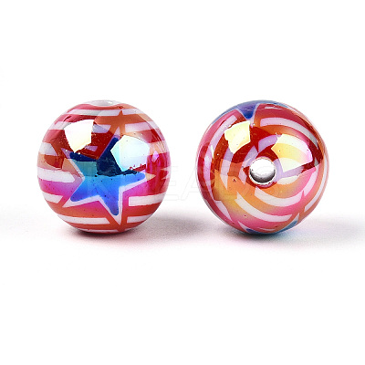 Independence Day Theme Printed Opaque Acrylic Beads MACR-T048-10B-1