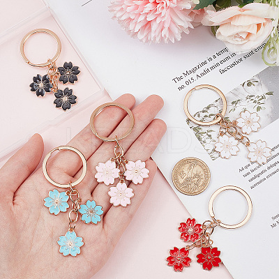 5Pcs 5 Colors Solid Color Sakura Enamel Keychain KEYC-CP0001-16-1