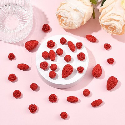 32Pcs 5 Styles Cinnabar Beads CARL-FS0001-01-1