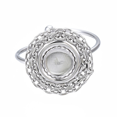 Non-Tarnish 304 Stainless Steel Open Cuff Finger Ring Cabochon Settings STAS-T060-15P-1