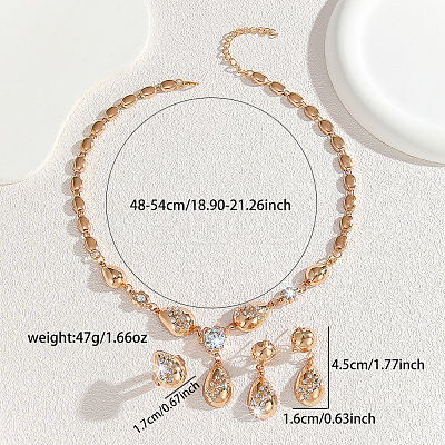 Teardrop Alloy Rhinestone Pendant Necklaces & Stud Earring & Rings Sets for Women FS-WG09A79-01-1