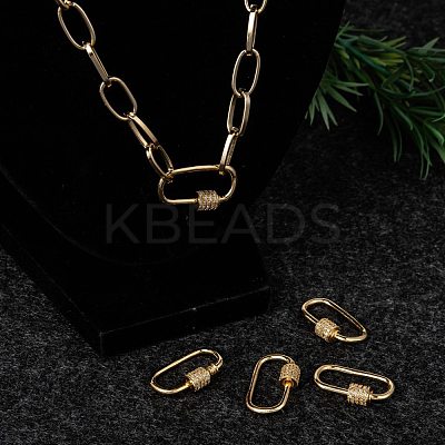 Brass Micro Pave Clear Cubic Zirconia Screw Carabiner Lock Charms ZIRC-T010-10-1