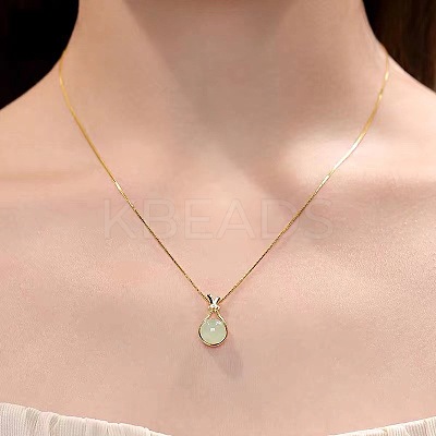 Lucky Bag Brass with Glass Imitation Jade Pendant Necklaces for Women FS-WG73FC0-01-1
