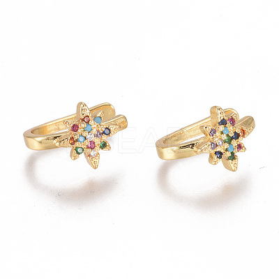 Golden Plated Brass Micro Pave Cubic Zirconia Cuff Earrings EJEW-L244-25G-1