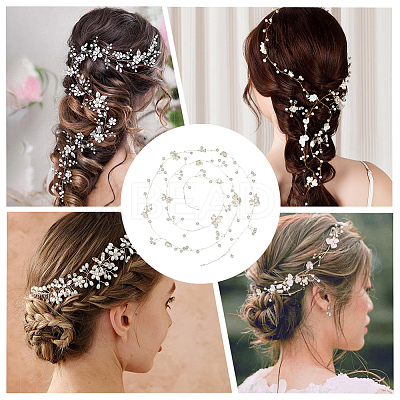 Handmade Imitation Pearl with Polyester and Resin Flower Headbands Hair Vine for Bride OHAR-WH20010-07S-1