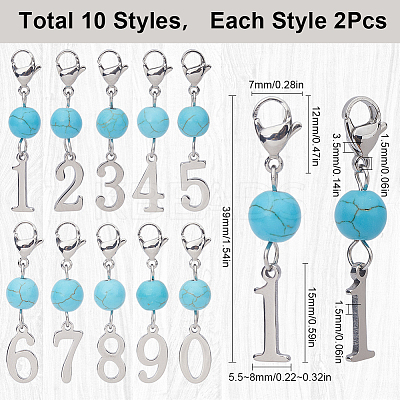 20Pcs 10 Style Synthetic Turquoise Pendant Locking Stitch Markers HJEW-SC00041-1