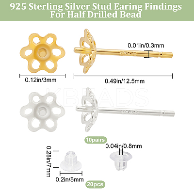10 Pairs 2 Color 925 Sterling Silver Stud Earring Findings STER-BBC0001-79-1